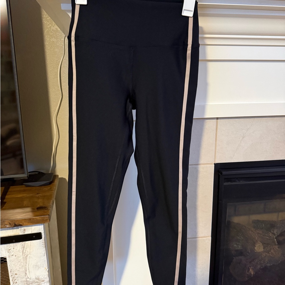 Abercrombie YPB Black Leggings with Tan Stripes